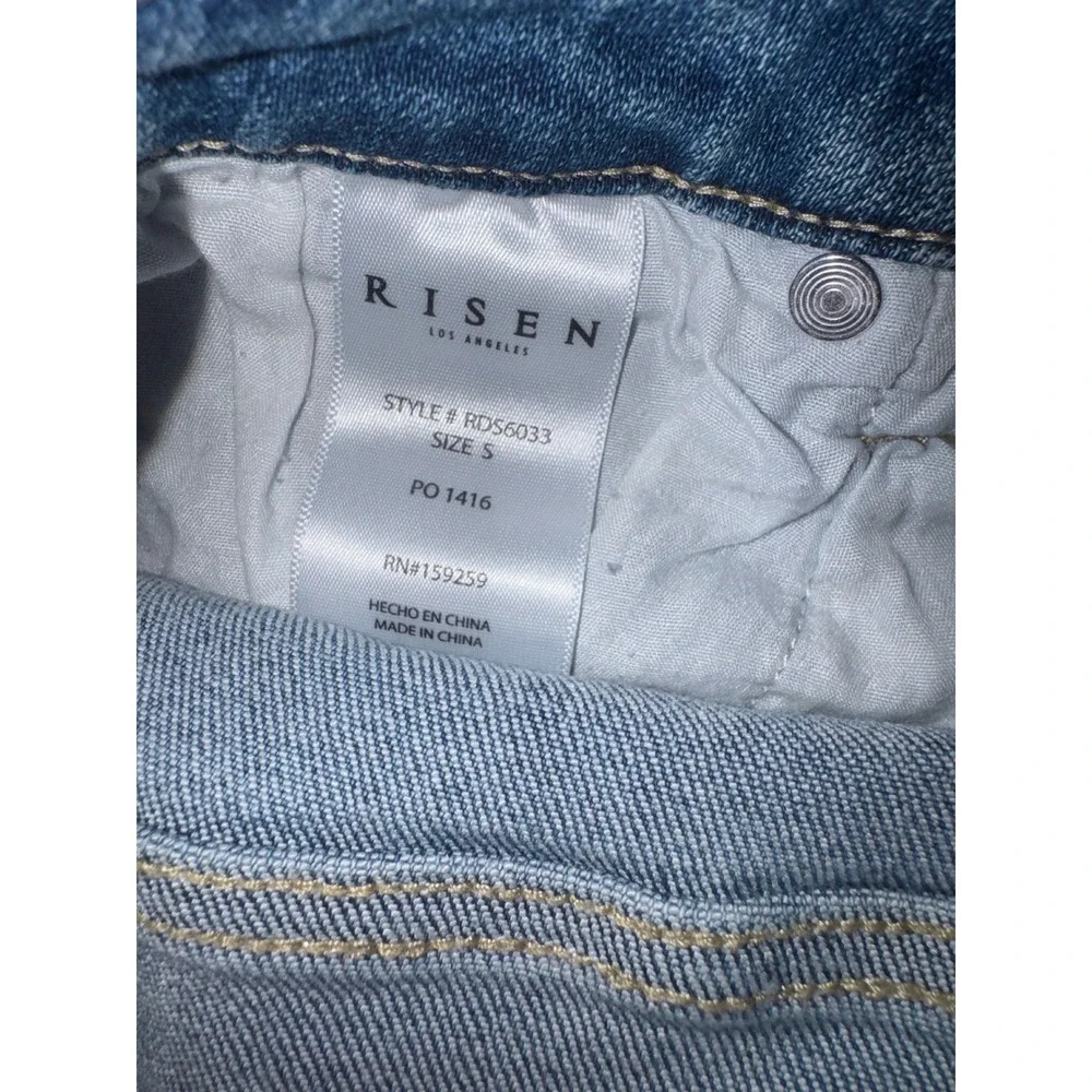 Risen Jeans High Rise Two Tone Shorts Womens Blue White Ombre Frayed Small NEW